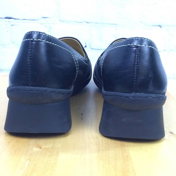 Indigo Women's Leather White Stitch Square Toe Buckle Slip On Wedge Loafer 7M - Picture 16 of 16